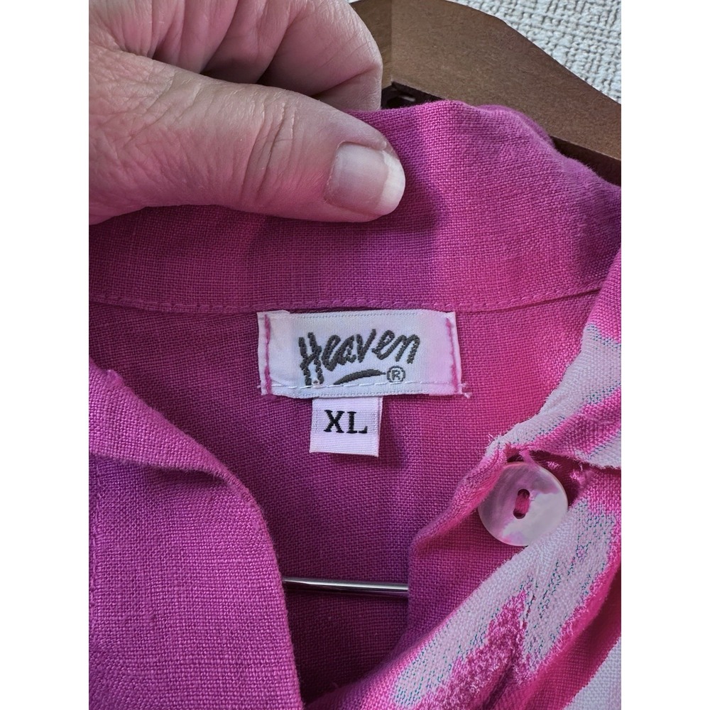 Heaven Linen XL Button Down Shirt 3/4 Sleeve Raspberry Boxy Lagenlook Oversized - Picture 6 of 7